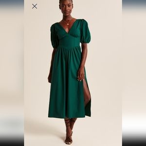 NWT Abercrombie & Fitch Puff Sleeve Corset Midi Dress Green